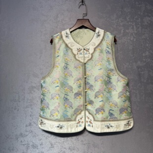 两面两穿新中式 新款 2026春季 重工刺绣改良马甲外穿女 冰蓝小象