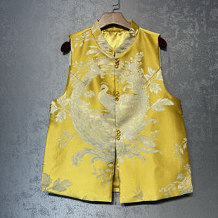 新中式国风真丝凤凰提花马甲女2025春季新款时尚百搭马夹上衣女