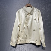 新款 新中式 人丝缎面金蝶刺绣衬衣春季 重工高定气质显瘦气质上衣女