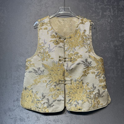 新中式国风金蕊醋酸真丝重工刺绣马甲女2025春夏新款马夹上衣