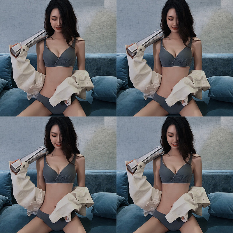 日系小胸聚拢内衣女无钢圈调整型文胸夏季薄款套装收副乳上托胸罩