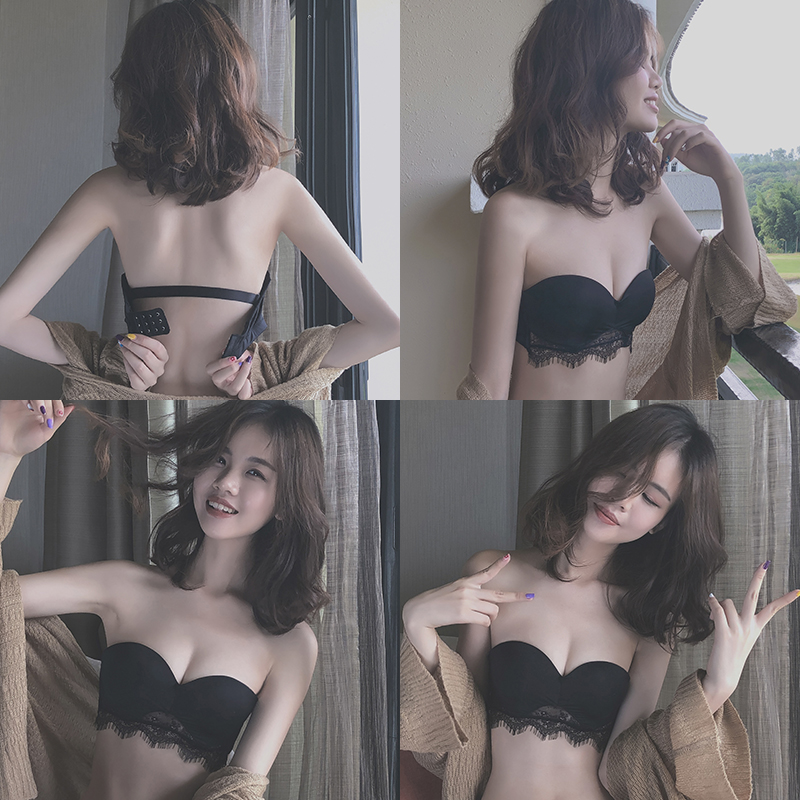 蕾丝无肩带聚拢防滑隐形内衣女套装抹胸式无钢圈小裹胸薄款文胸罩券后59.90元