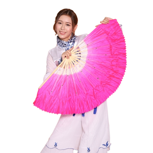 舞蹈扇子双面跳舞扇儿童加长绸扇左右手成人广场舞一对扭秧歌扇子