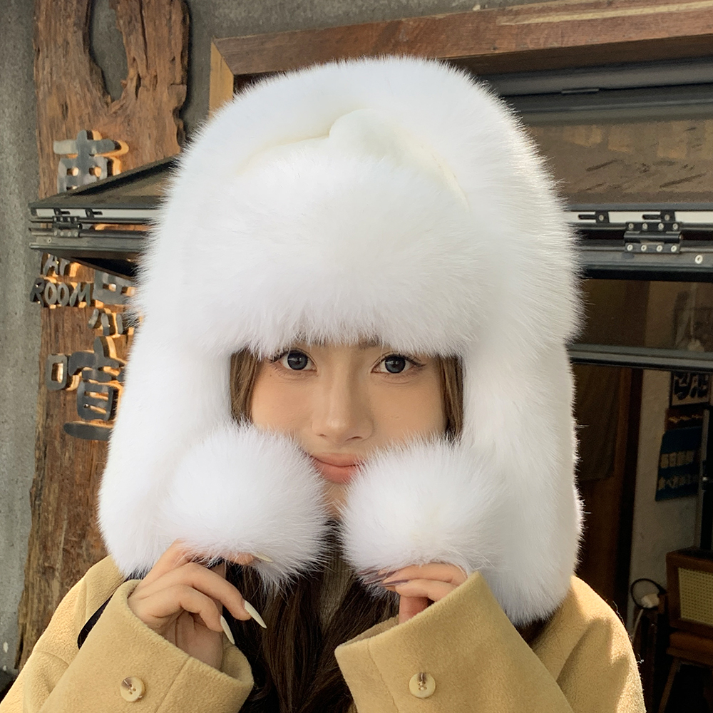 真狐狸毛雷锋帽女加厚保暖防风帽