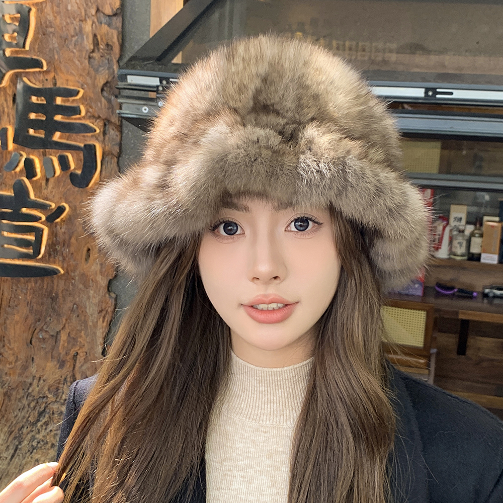 显脸小紫貂帽女冬季皮草毛毛帽子水貂貂毛优雅气质渔夫帽盆帽礼帽