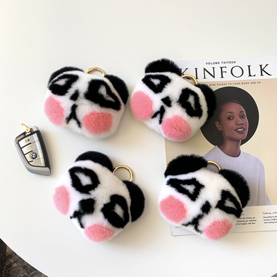 软萌獭兔毛熊猫头钥匙扣包挂件