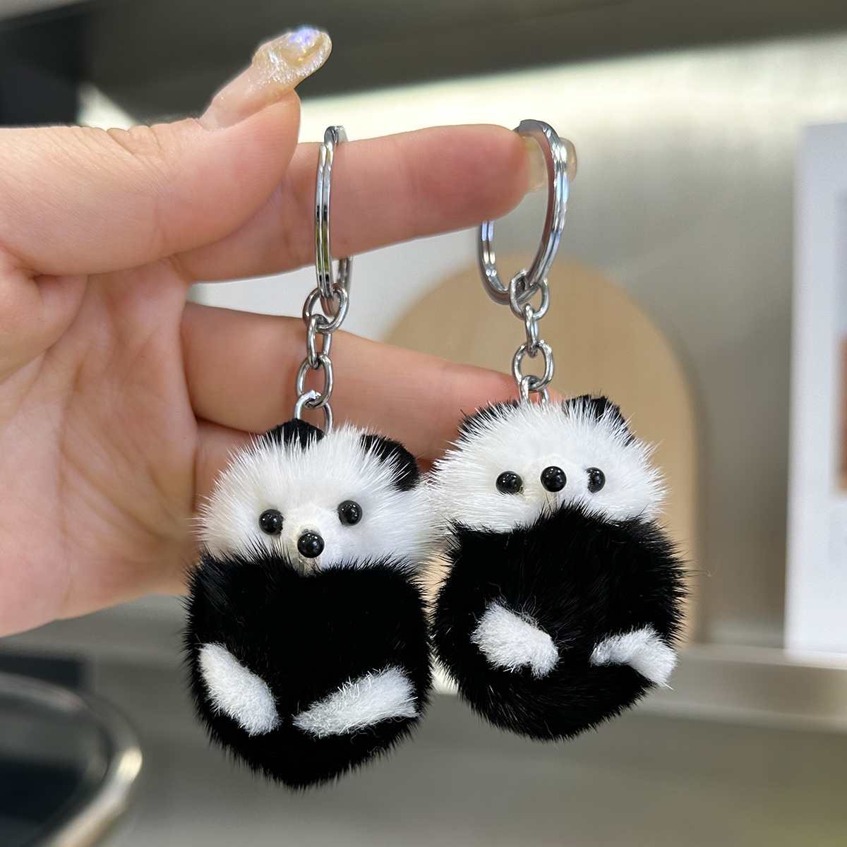 可爱迷你水貂毛小熊猫毛绒钥匙扣