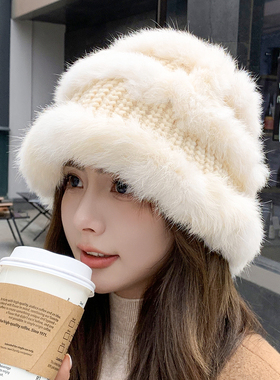 女秋冬季毛茸茸皮草渔夫帽显脸小