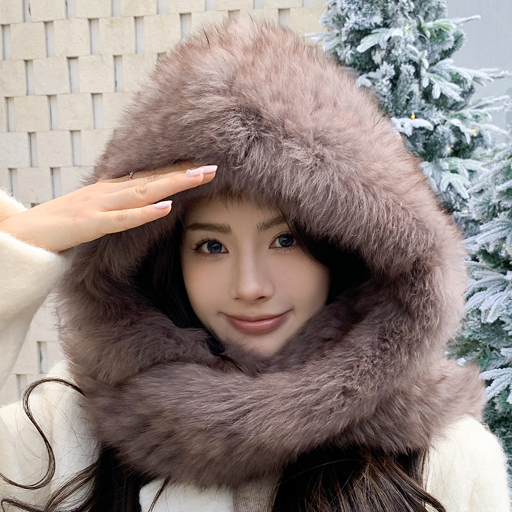 高级感狐狸毛风雪帽围巾保暖帽