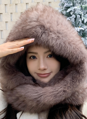 高级感狐狸毛风雪帽围巾保暖帽