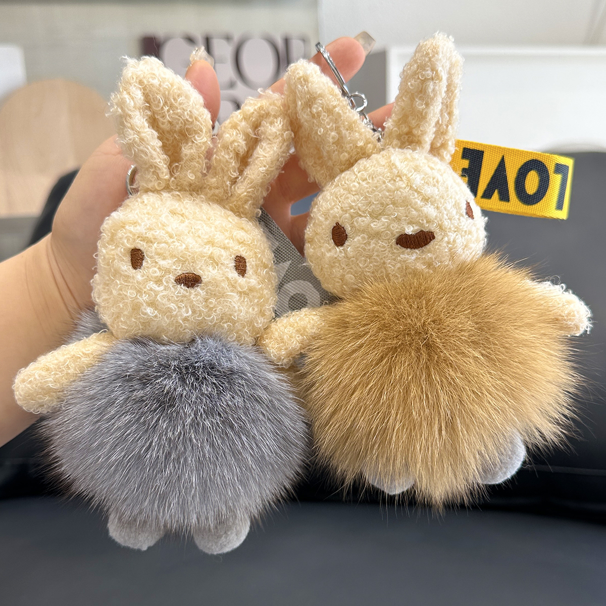 可爱狐狸毛毛绒球兔子娃娃钥匙扣
