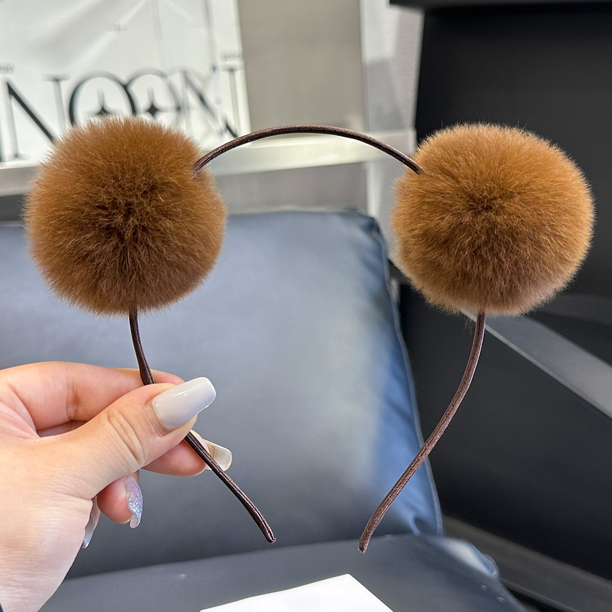 可爱洗脸发箍女真獭兔毛毛球发夹