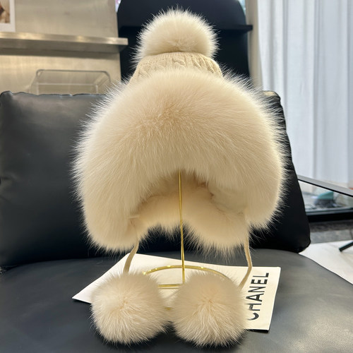 韩国真狐狸毛护耳帽毛绒球雷锋帽