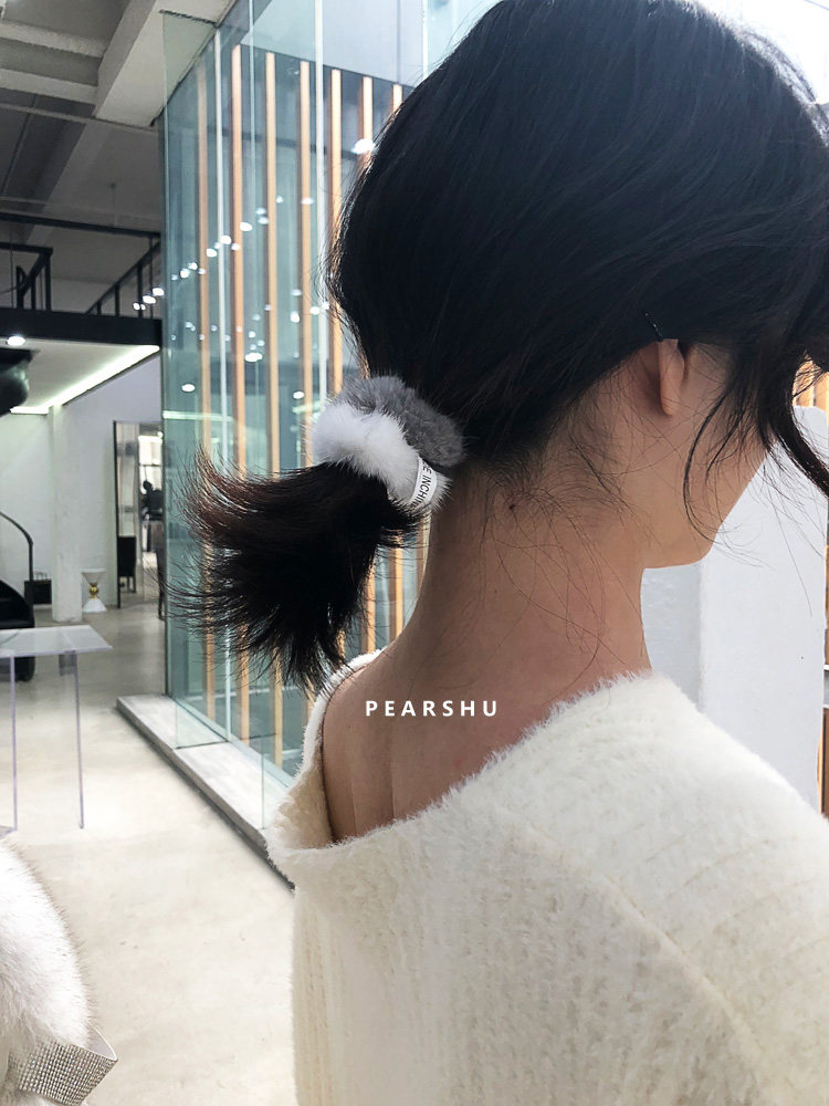 进口整皮水貂毛皮草发带发绳发圈真毛头绳女发饰手环整圈两个包邮
