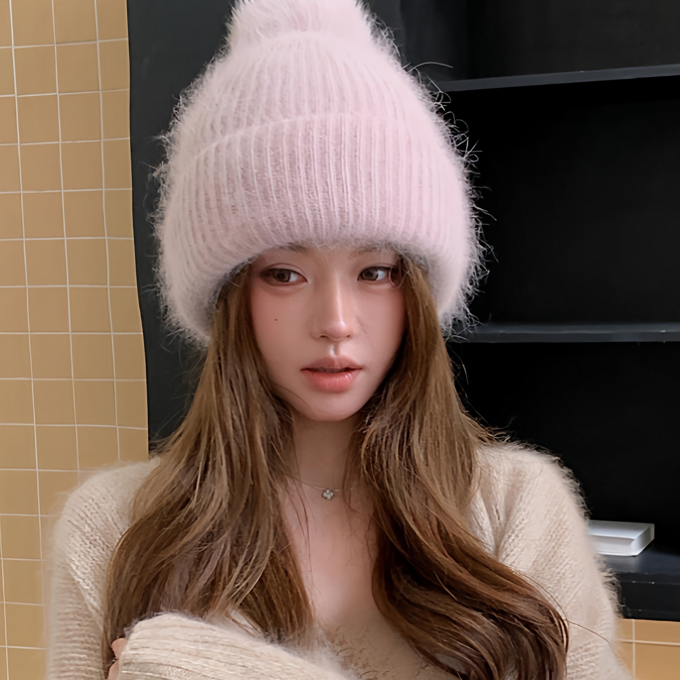 新款秋冬狐狸毛球加兔绒毛线针织护耳帽女百搭保暖显脸小滑雪帽子