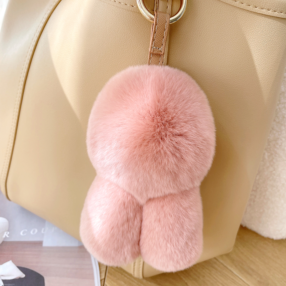 韩版创意獭兔毛兔子耳朵毛球装死兔皮草挂件包包车钥匙扣饰品挂饰