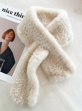 新款精致真毛双面水貂毛编织皮草围巾女士百搭毛领围脖长方形冬季