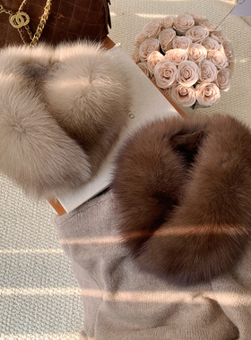 冬日缪斯新狐狸毛磁扣围脖女冬季保暖反面兔毛内衬围巾百搭毛领子