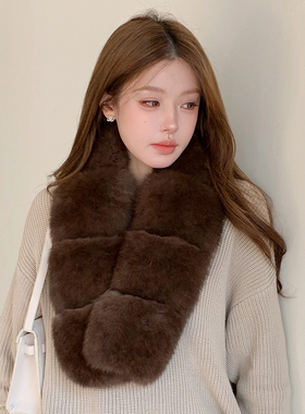 2025秋冬新款狐狸毛围巾时髦保暖搭配神器高级定染霜色狐狸毛围脖