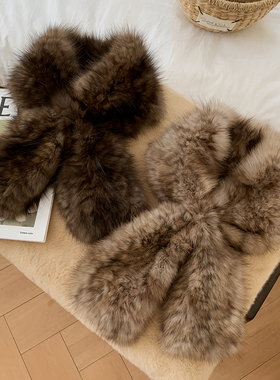 新款高端双面编织紫貂毛围巾女秋冬季紫貂皮轻盈保暖亲肤柔软围脖