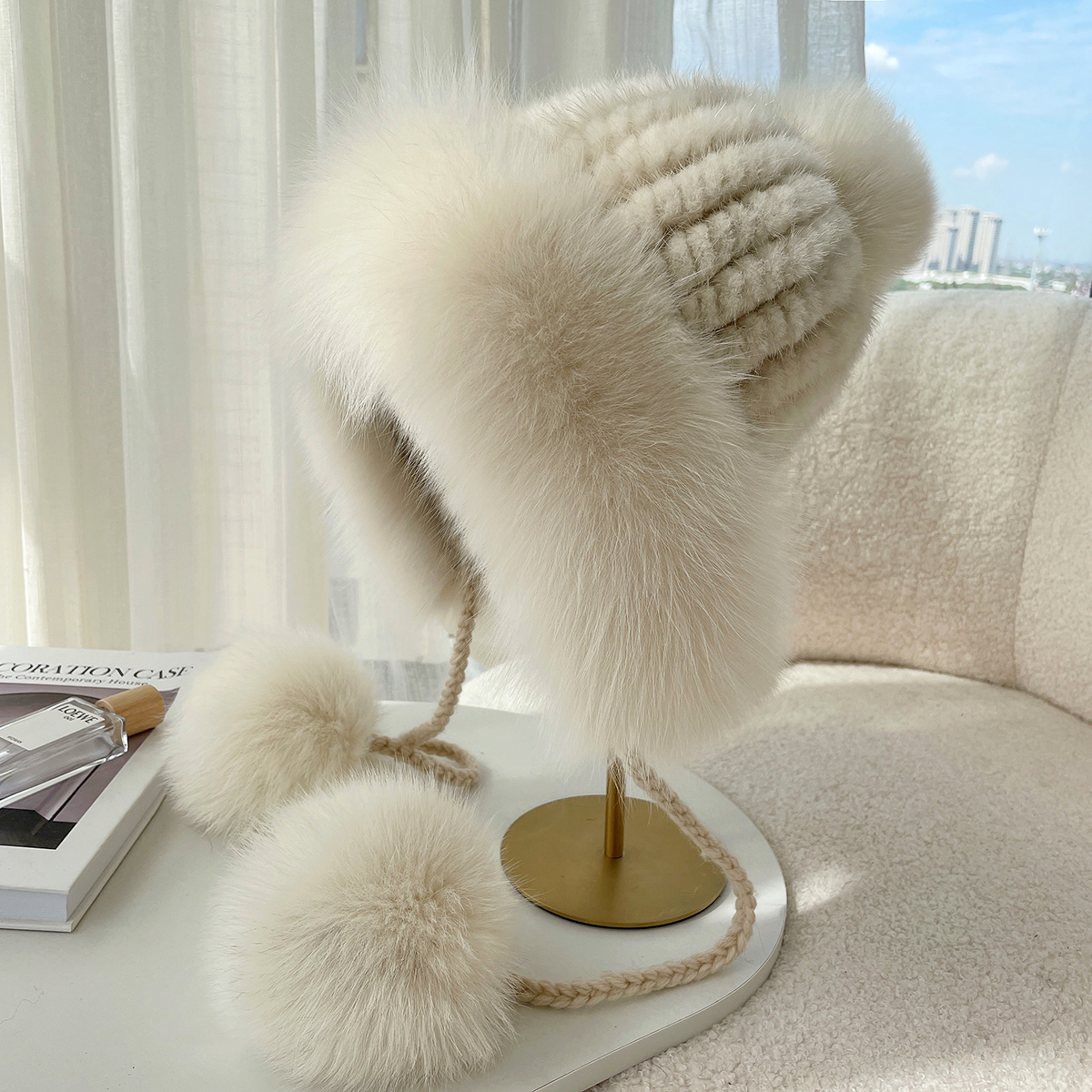 韩版水貂毛护耳帽皮草雷锋帽女士保暖貂皮帽子真毛狐狸毛可爱冬季