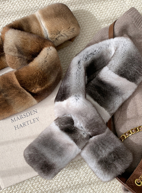 叠搭堪比龙猫法产天然色獭兔毛皮草交叉式双面围脖围巾细腻保暖