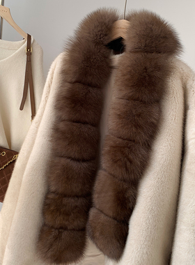 菜花同款真狐狸毛围巾女冬季皮草长款时尚气质披肩毛领子真毛围脖