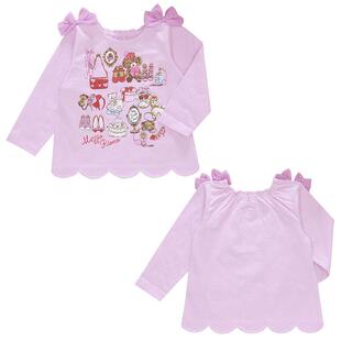 日本潮牌童装 钢琴家甜心小猫高跟鞋印花长袖T恤蝴蝶结女儿服上衣