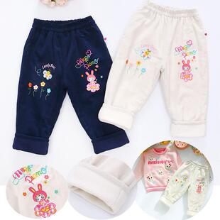 日本潮牌piano女童棉裤日系公主风钢琴家卡通字母兔双层保暖棉裤