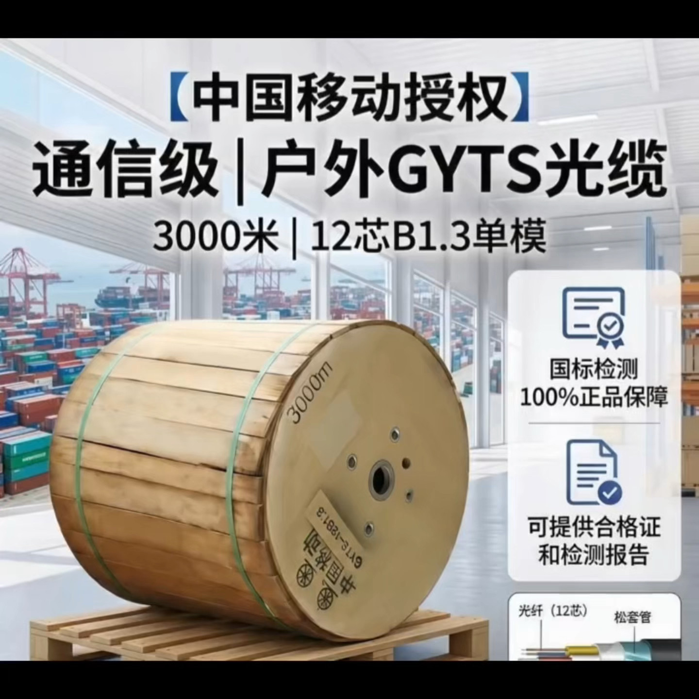 中天长飞亨通GYTA/GYTS-12B1.3 铠装室外单模12芯光缆层绞式