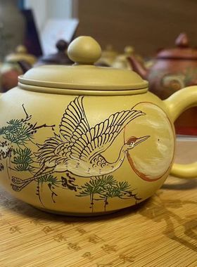 稀有作品 紫砂壶陈东铸 全手工原矿老段泥功夫茶 茶壶 鹤寿延年