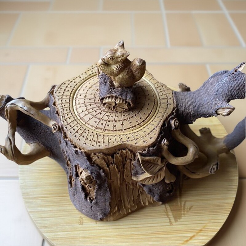 宜兴 紫砂壶 纯全手工枯木逢春木段茶壶家用泡茶壶 陈东铸