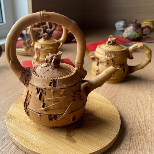 提梁壶 竹节竹子 陈东铸紫砂壶仿生手工段泥紫砂茶壶茶具收藏