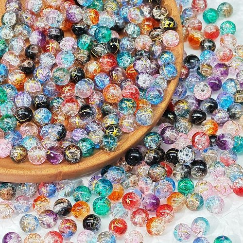 8mm双色拉丝爆花珠金丝冰裂琉璃珠玻璃珠手链项链diy饰品配件