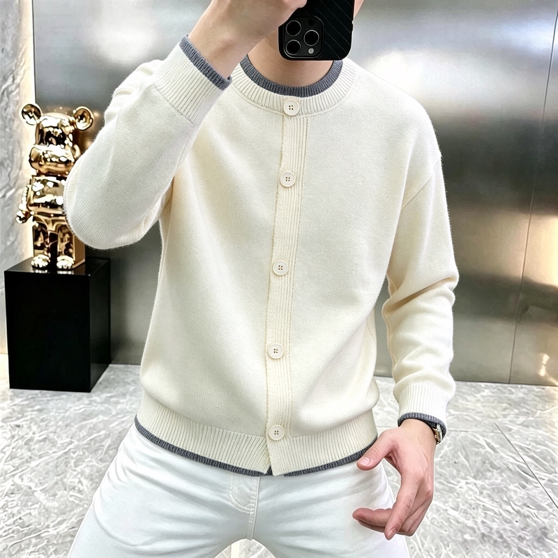 2026新款高品质春秋季男士针织开衫毛衣简约百搭纯色长袖时尚外套