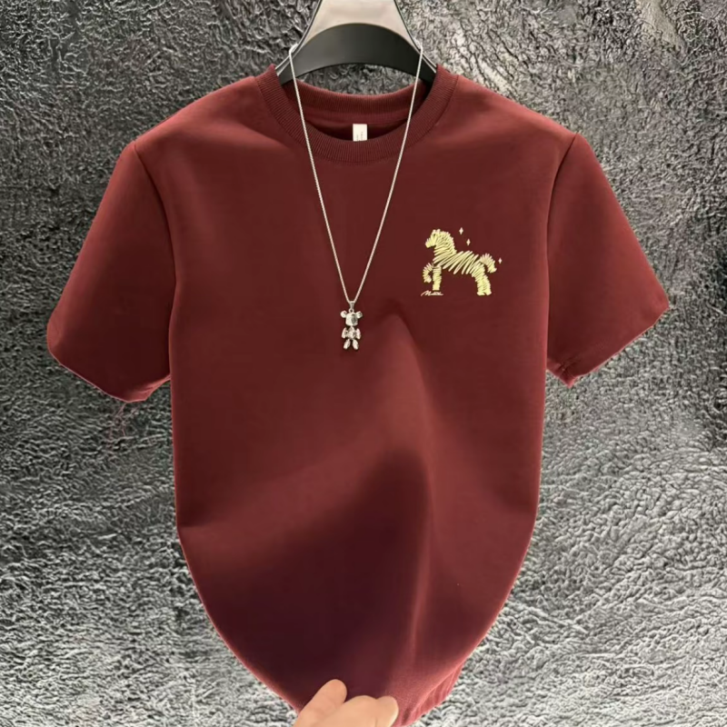 2026新款安哥拉红色马年四季秋冬轻奢百搭本命年短袖T恤潮打底衫,男装,T恤,淘宝优惠券,粉丝福利购,淘宝优惠卷