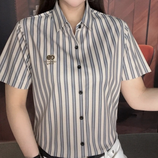 2026新款男夏上衣条纹短袖潮流衬衣修身休闲衬衫百搭冰丝百搭男款