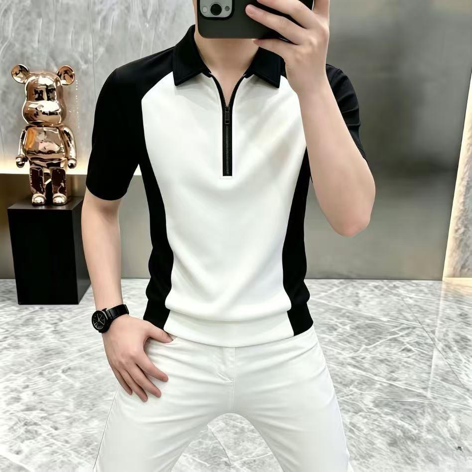 2026新款轻奢夏季男士POLO衫短袖T恤半拉链撞色半袖商务翻领上衣