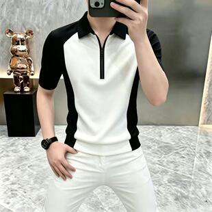 2026新款轻奢夏季男士POLO衫短袖T恤半拉链撞色半袖商务翻领上衣