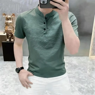 2026新款夏季男士POLO衫短袖T恤立领简约商务半袖百搭打底衫
