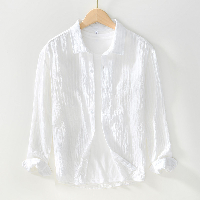 白色衬衫男款痞帅高级感秋季老钱风休闲宽松衬衣长袖商务薄款外套