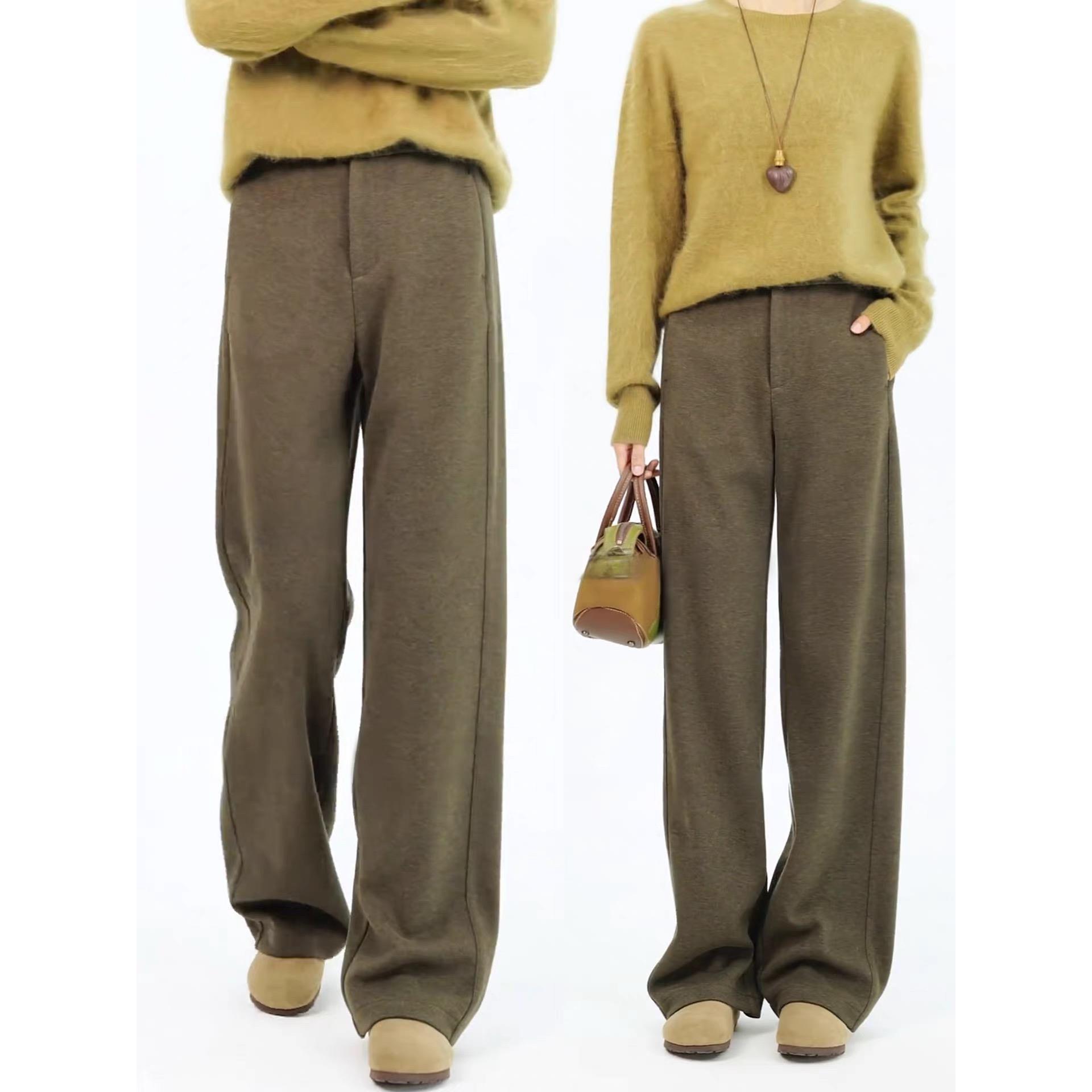 醋酸羊毛西装阔腿裤女秋冬外穿高腰糯米毛呢裤子休闲垂感直筒西裤