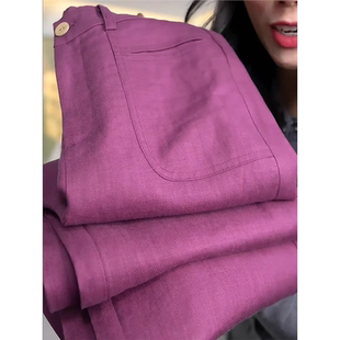 天絲亞麻褲 薄款 寬松直筒高腰顯瘦小個子九分闊腿棉麻休閑褲 女夏季