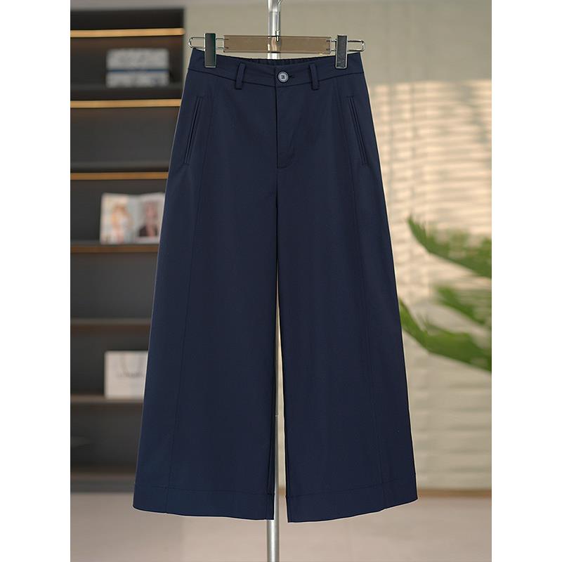 藏青色高腰直筒裤女2025年夏季新款宽松阔腿裤显瘦垂感超火八分裤