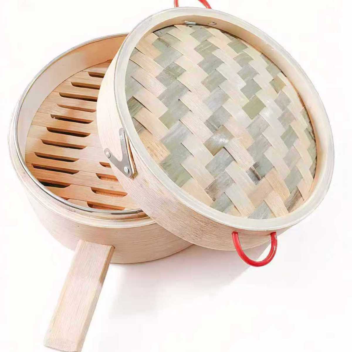 碳化竹蒸笼小笼包长柄把手单边商用加高碳化小蒸笼18cm/20cm/22cm