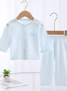 夏季薄款纯棉无骨婴儿睡衣空调服