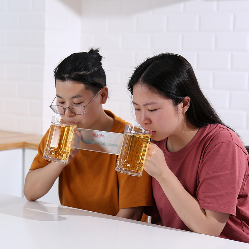 同归于尽啤酒杯抖音同生同死兄弟杯网红防摔酒吧交友双人连体酒杯
