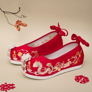 古风汉服鞋 中国风成人翘头弓鞋 女中式 唐制古装 明制增高绣花鞋 大码