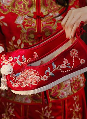 中式古装新娘结婚鞋红色秀禾鞋女