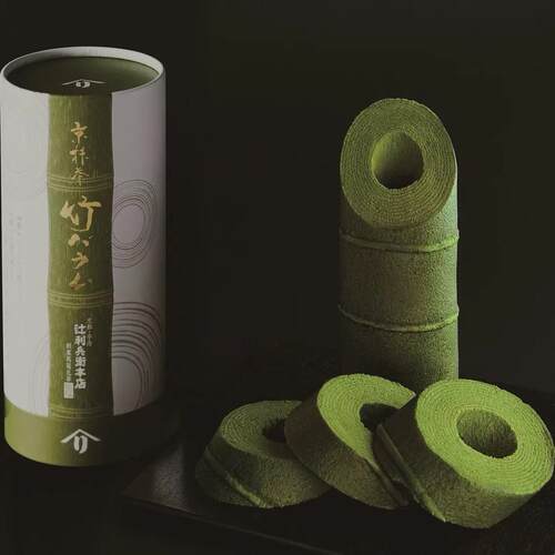日本老铺创意抹茶年轮卷竹子